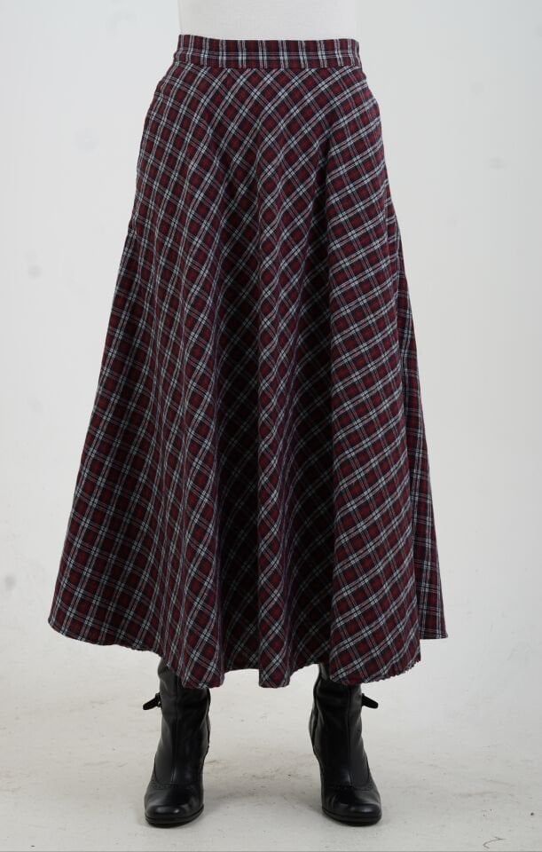 Bordo Küçük Ekoseli Cepli Etek