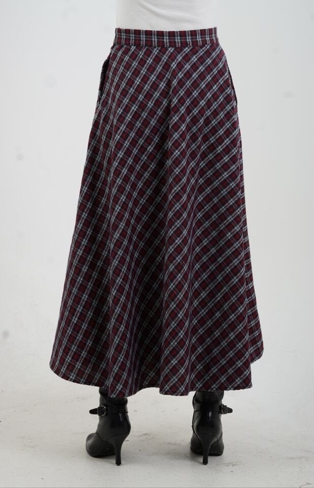 Bordo Küçük Ekoseli Cepli Etek