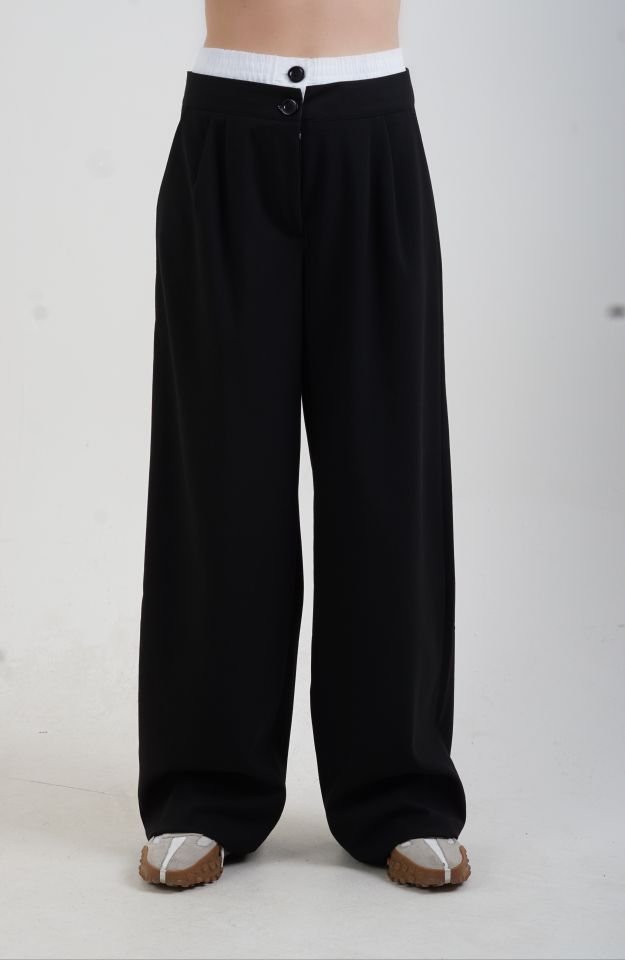 Siyah Poly Beli Boxer Detaylı Pantolon