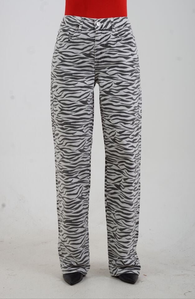Zebra Desenli Denim Pantolon