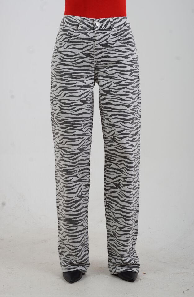 Zebra Desenli Denim Pantolon