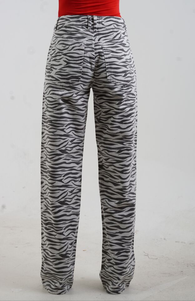 Zebra Desenli Denim Pantolon