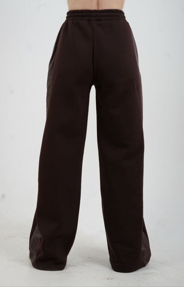 Acı Kahve Triko Ve Suni Deri Garnili Takım