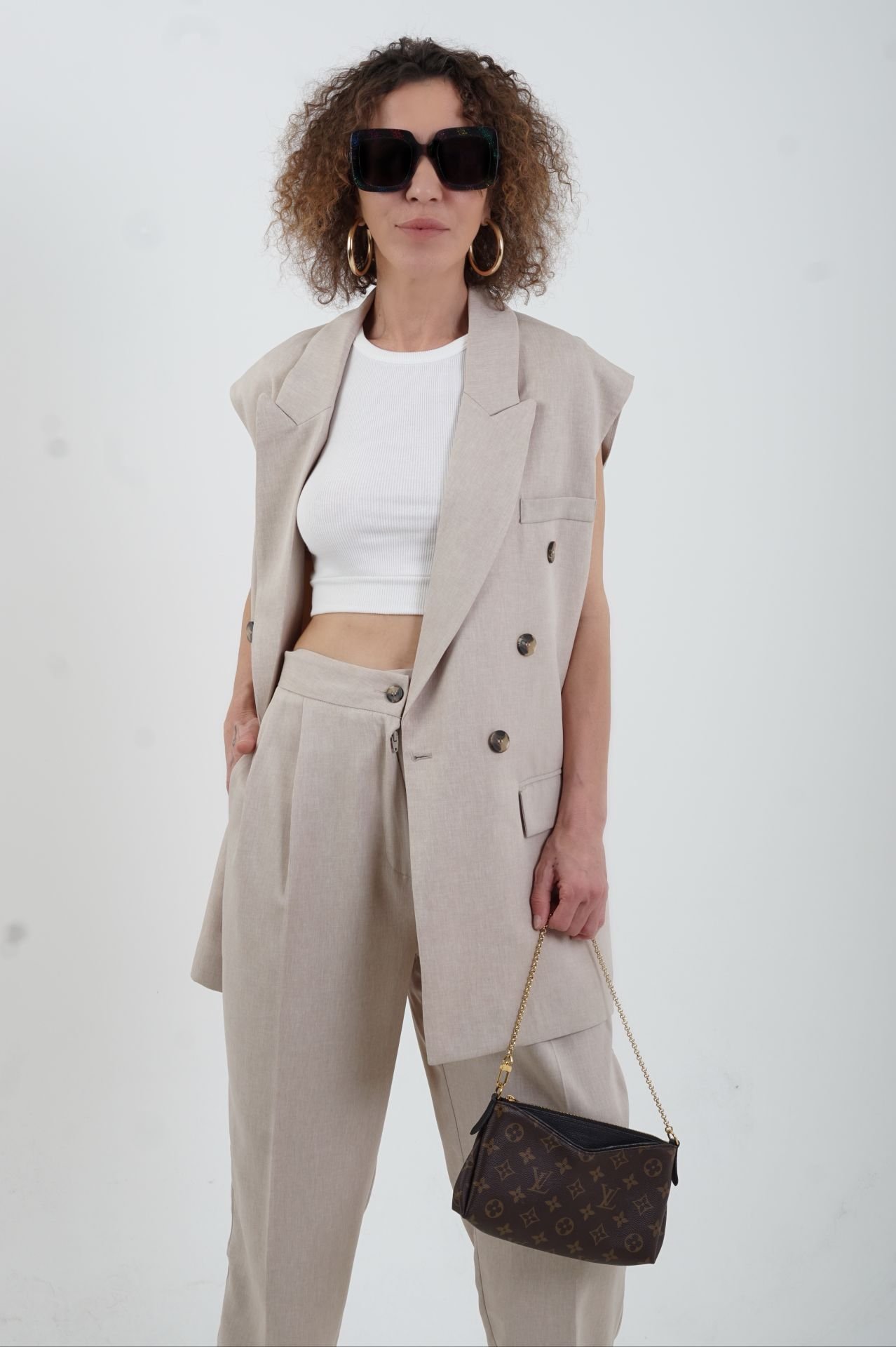 Bej Yelek Pantolon Takım