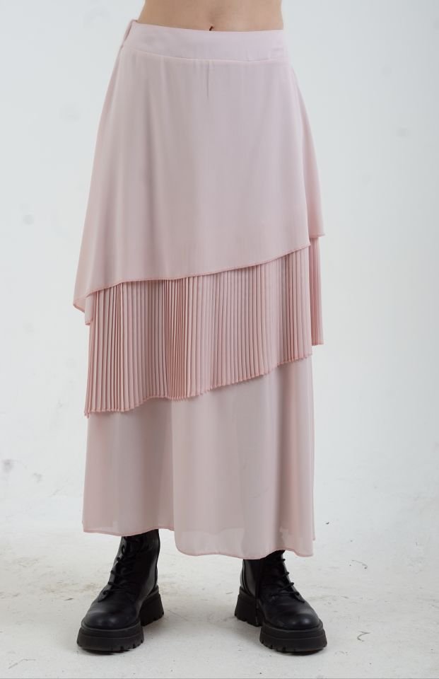 Volanlı 3 Katlı Etek PUDRA - L