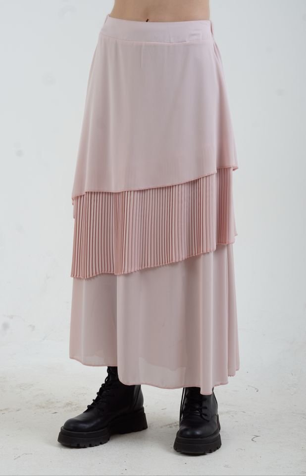 Volanlı 3 Katlı Etek PUDRA - L