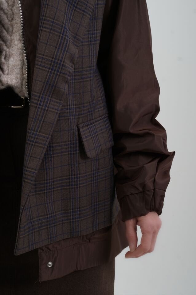 Kahve Ekose Garnili Ceket