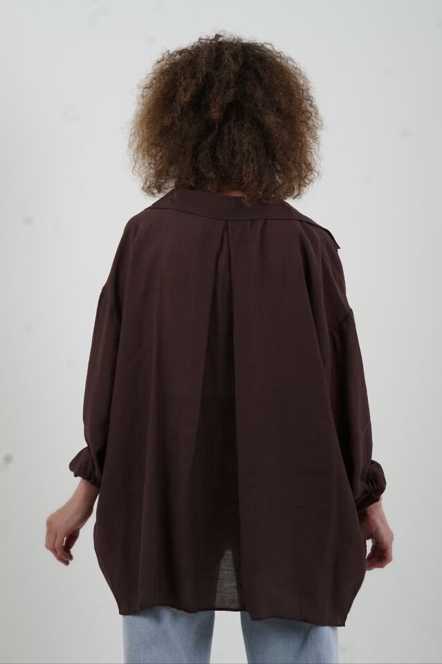 Vintage Kahve Omzu Düşük Oversize Gömlek