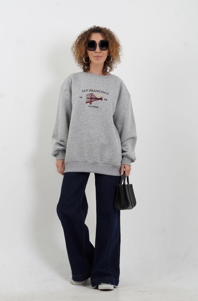 San Francisco Nakışlı Arkası Fermuarlı Oversize Sweatshirt