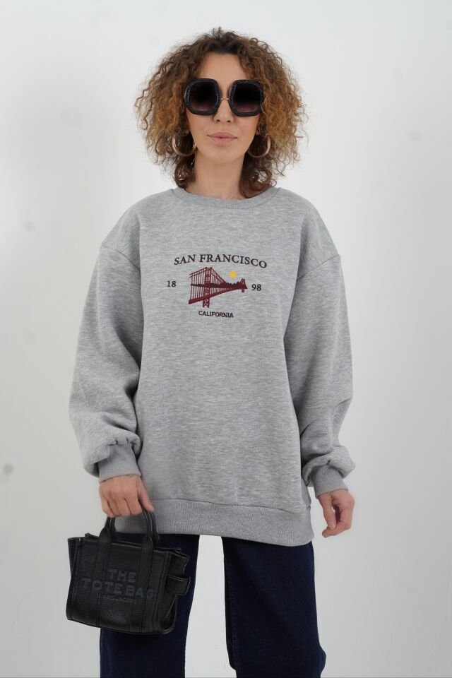 San Francisco Nakışlı Arkası Fermuarlı Oversize Sweatshirt