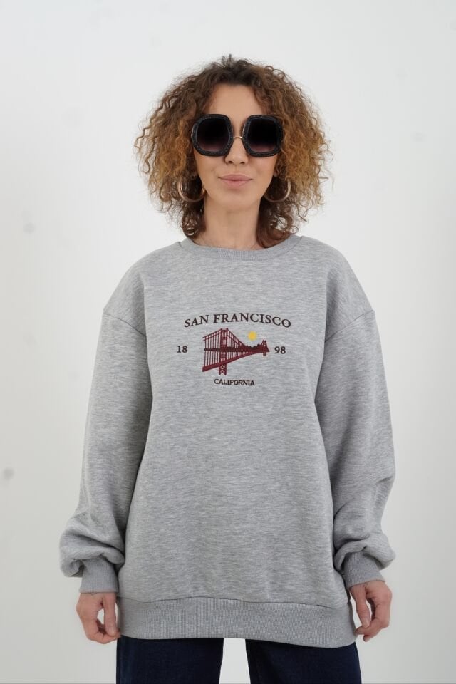 San Francisco Nakışlı Arkası Fermuarlı Oversize Sweatshirt