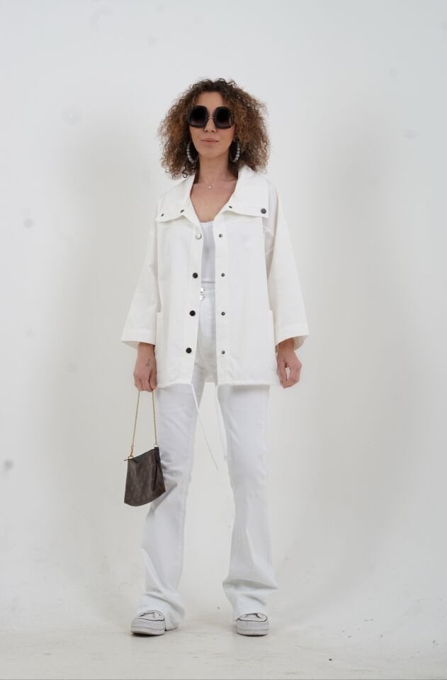 Ekru Çıt Çıtlı Mont