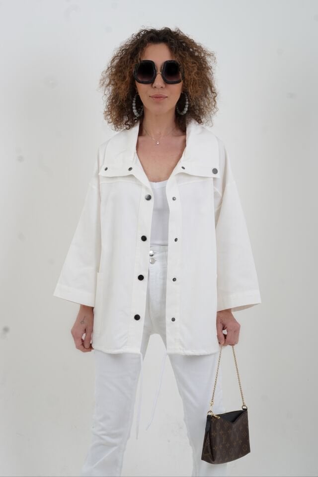 Ekru Çıt Çıtlı Mont