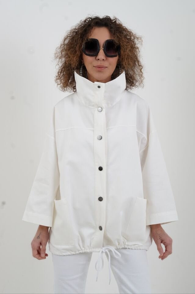 Ekru Çıt Çıtlı Mont