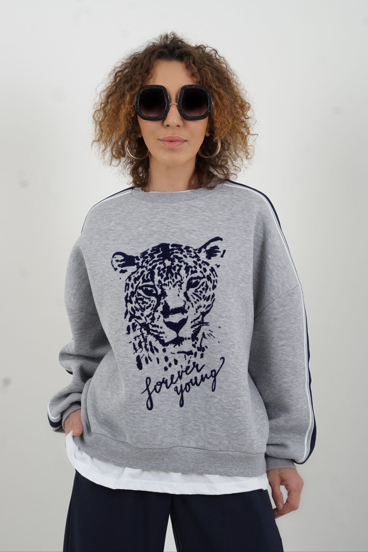 Kaplan Baskılı Tshirt Detaylı Oversize Sweatshirt