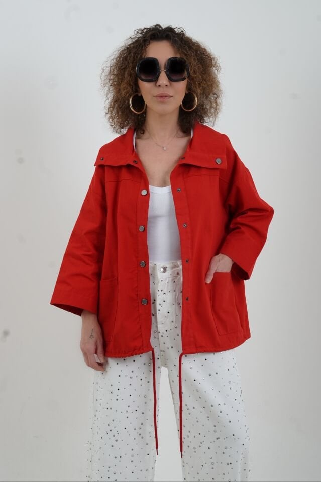 Kırmızı Çıt Çıtlı Mont