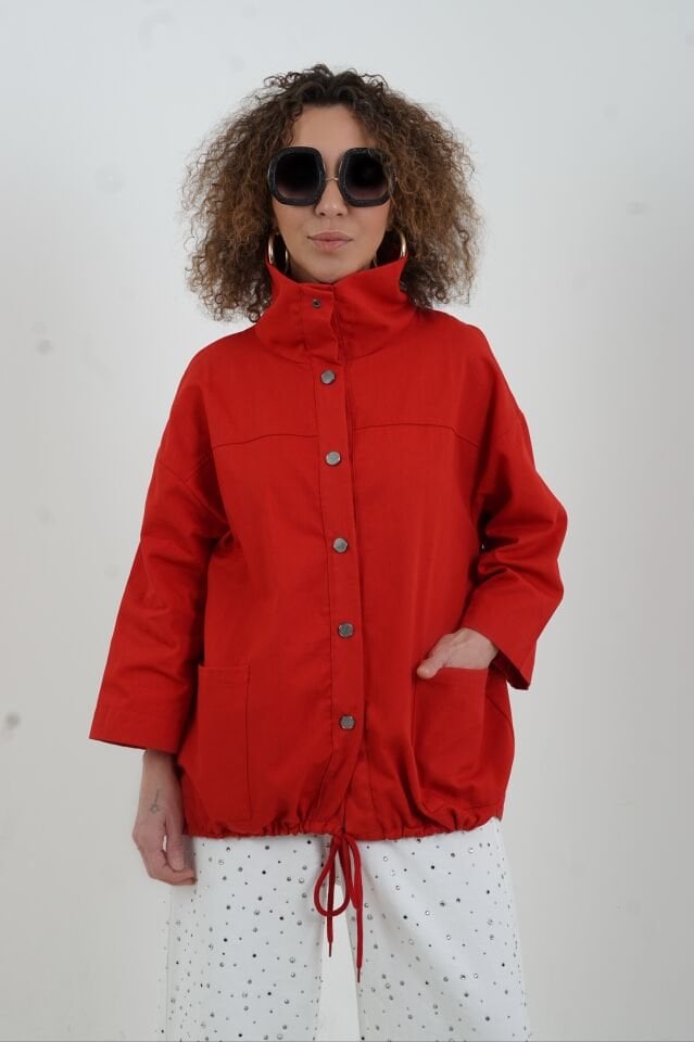 Kırmızı Çıt Çıtlı Mont