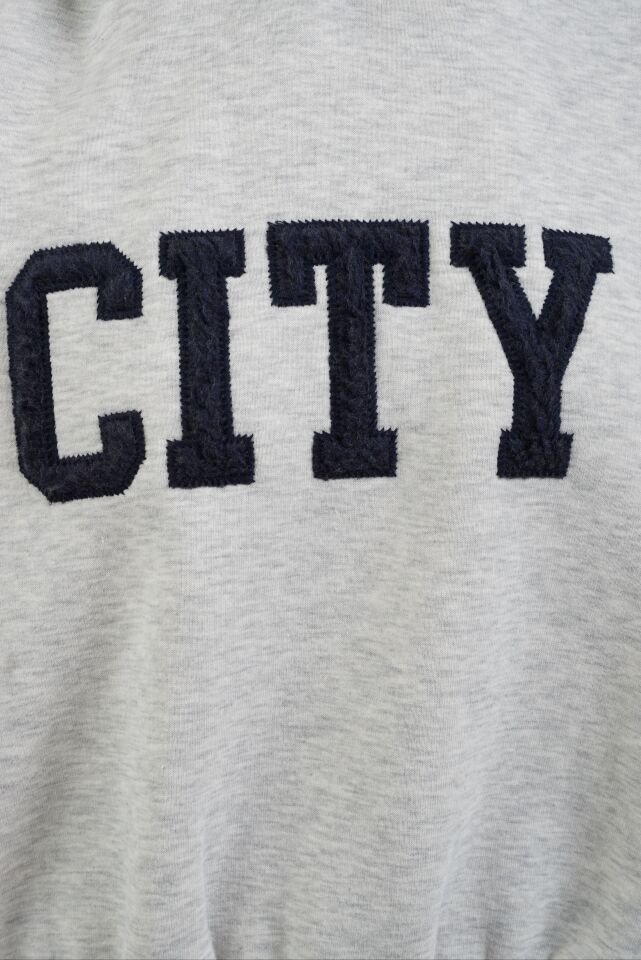 City Nakışlı Peluş Kapüşonlu  Sweatshirt