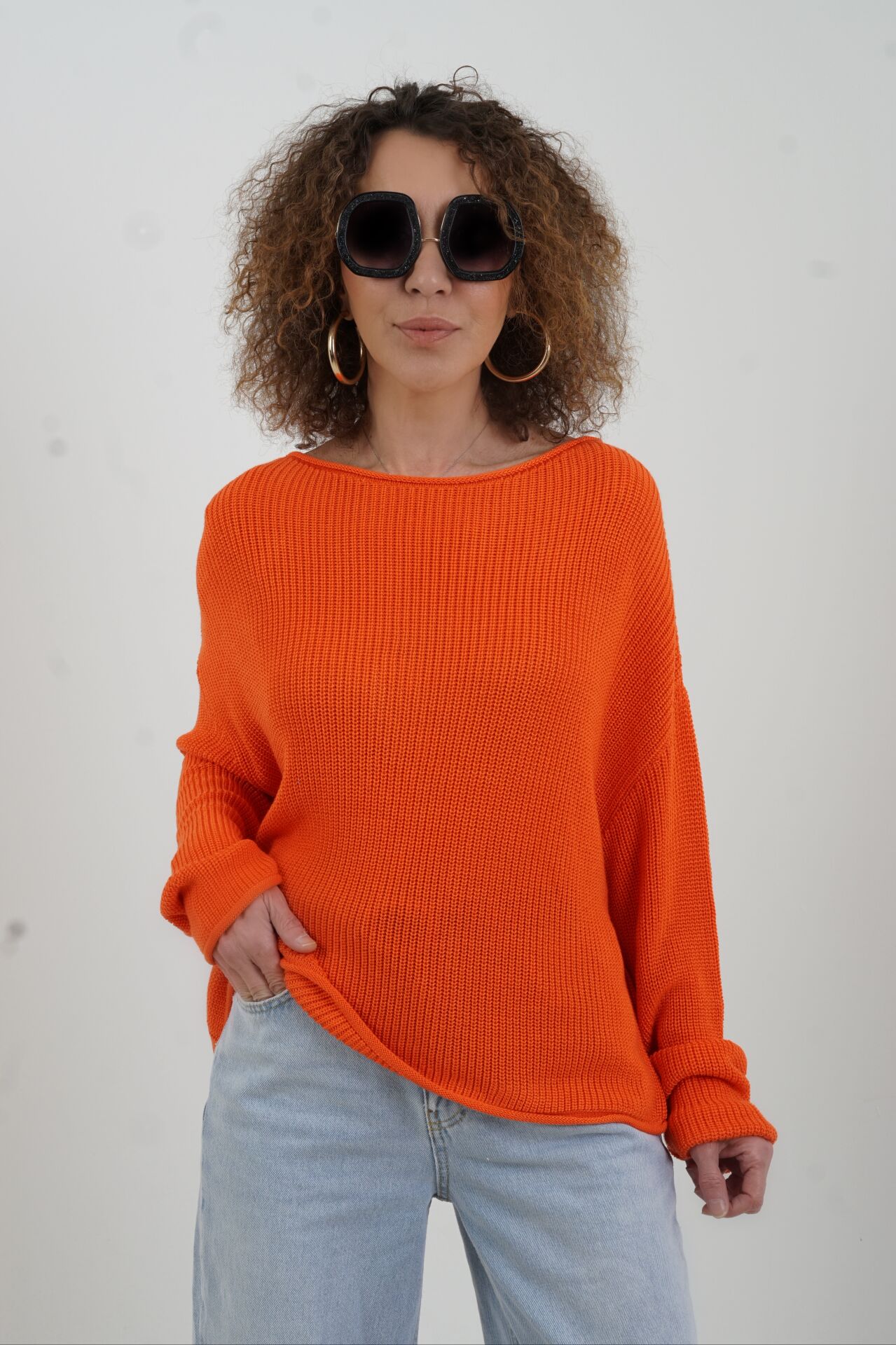 Oranj Kayık Yaka Basic Triko Kazak