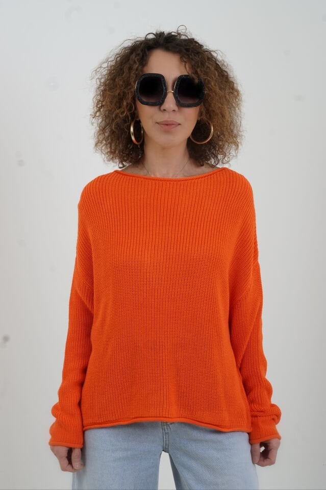 Oranj Kayık Yaka Basic Triko Kazak