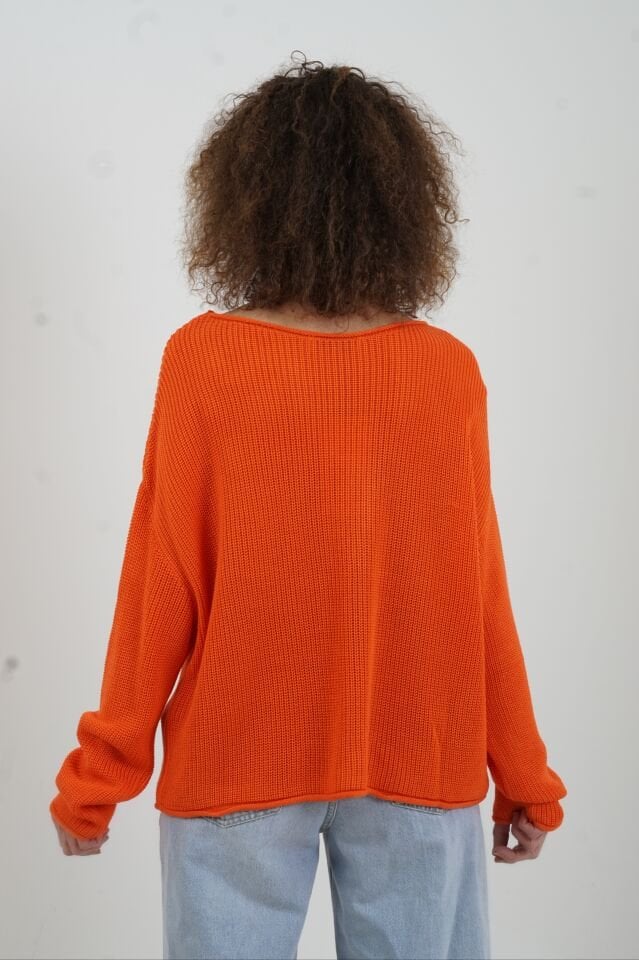 Oranj Kayık Yaka Basic Triko Kazak