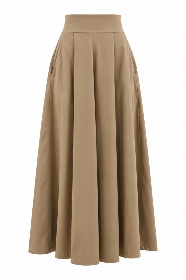 Camel Pileli Pantolon Etek