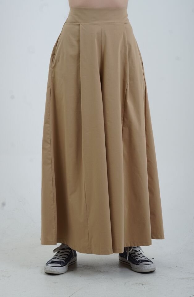 Camel Pileli Pantolon Etek