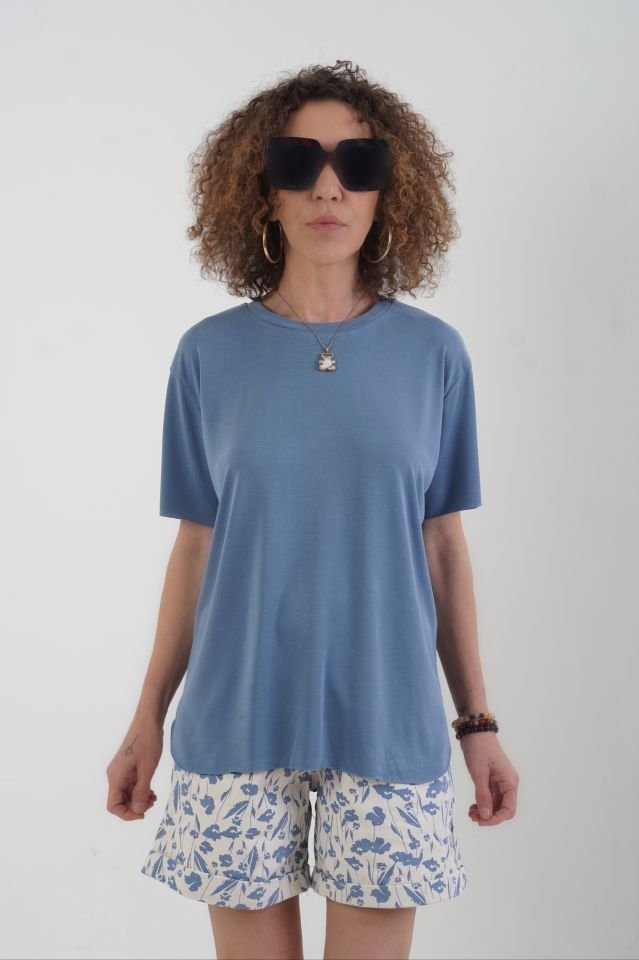 İndigo Oslo Modal Kumaş O Yaka Tshirt