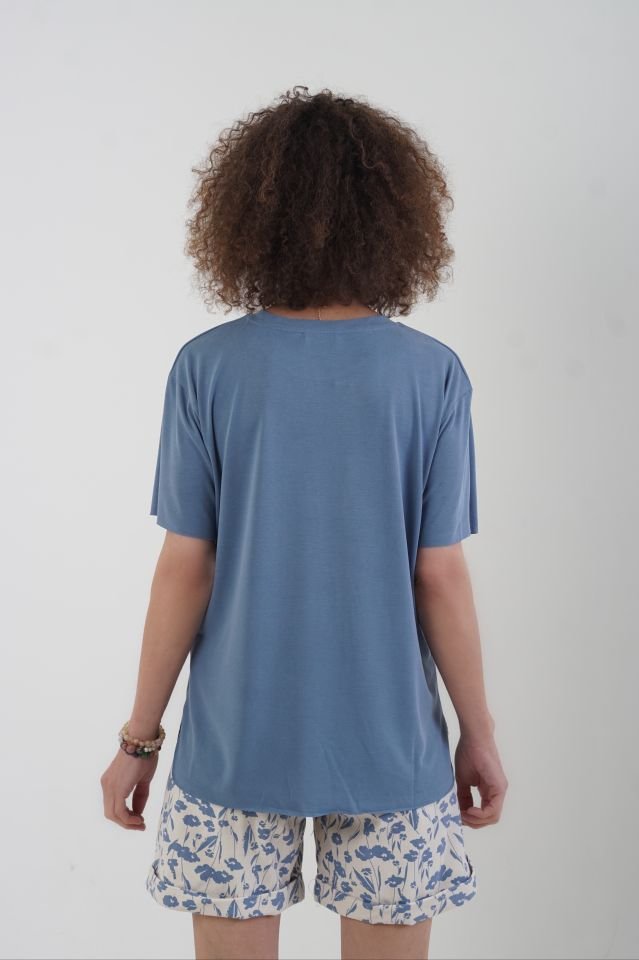 İndigo Oslo Modal Kumaş O Yaka Tshirt