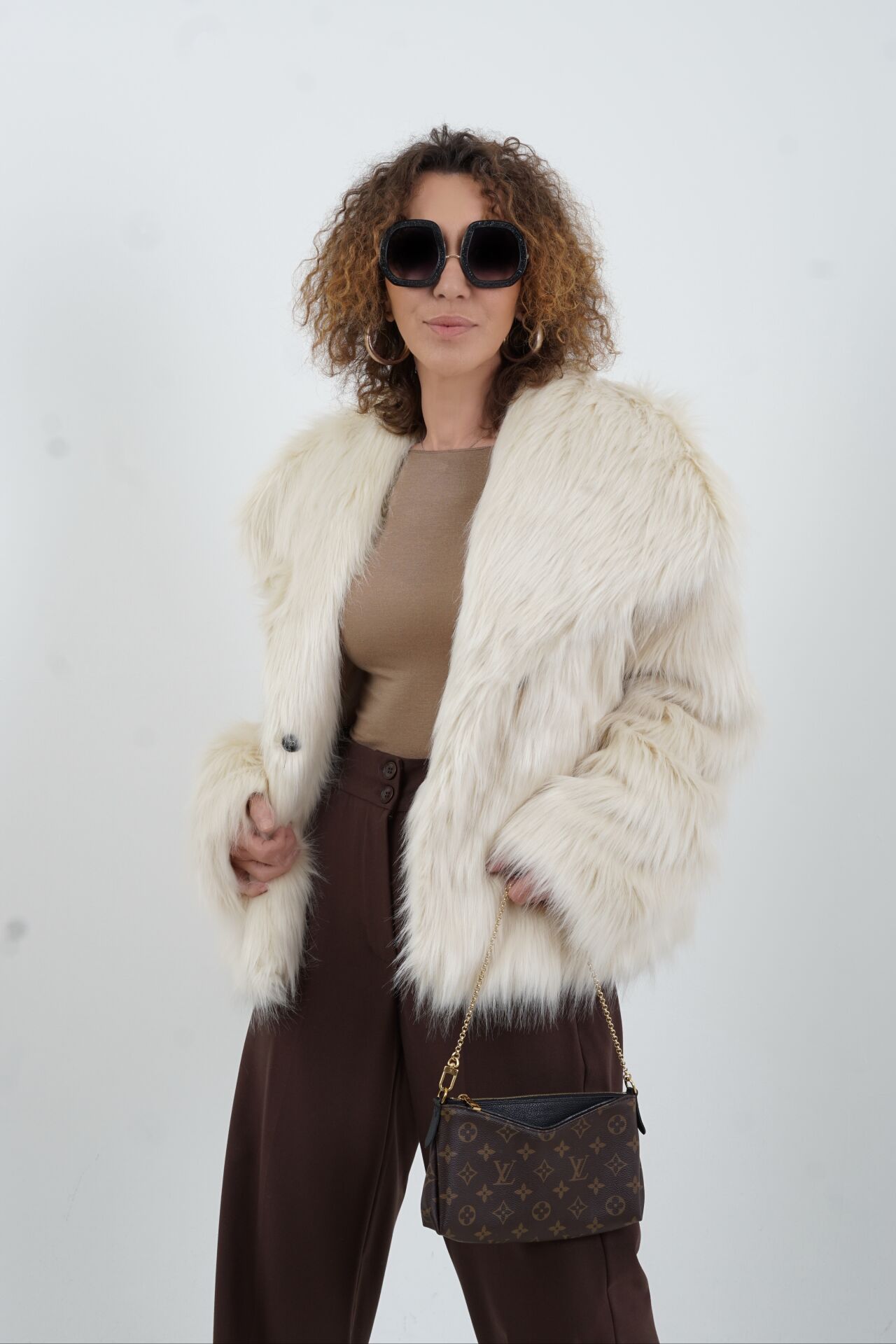 Ekru Suni Kürk Ceket