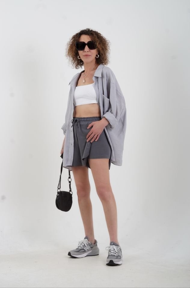 Füme Modal İçi Boxer Yırtmaçlı Şort