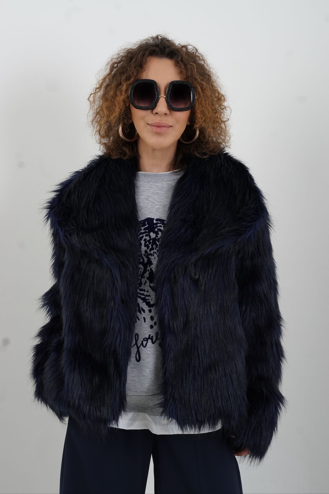 Lacivert Suni Kürk Ceket