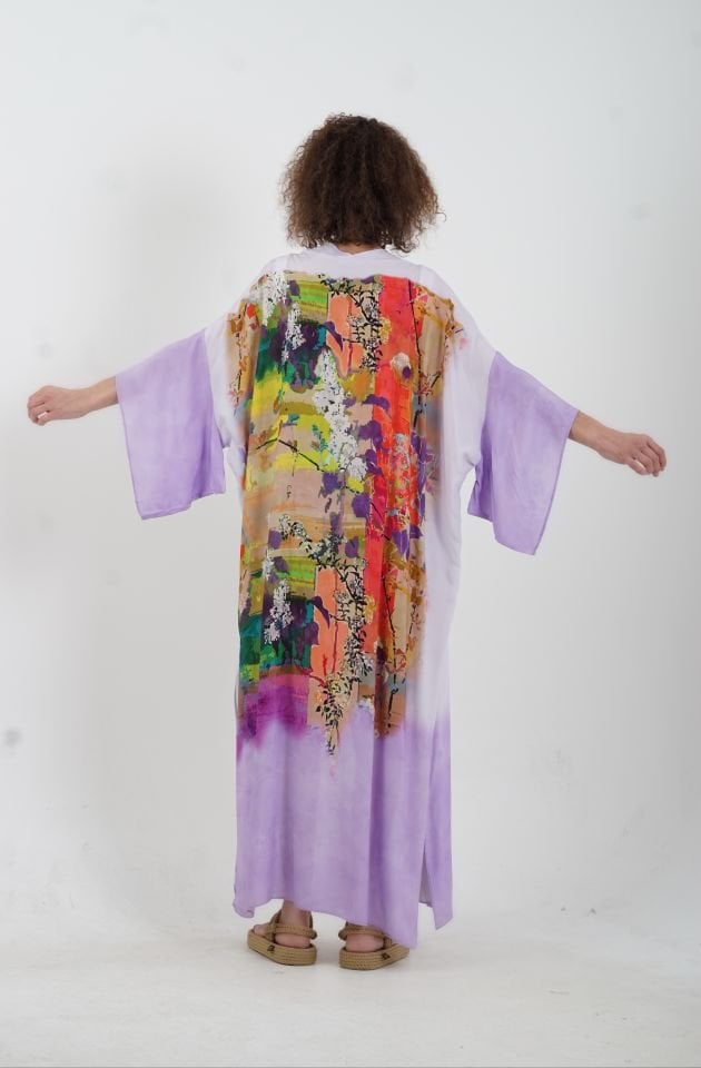Lila Faralya Desenli Kimono