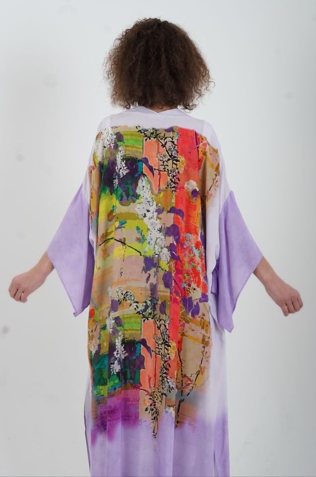 Lila Faralya Desenli Kimono