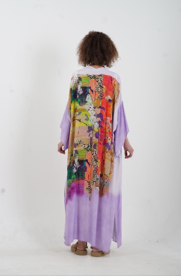 Lila Faralya Desenli Kimono