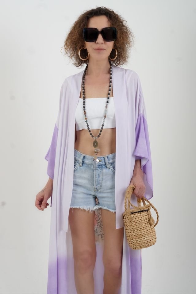 Lila Faralya Desenli Kimono