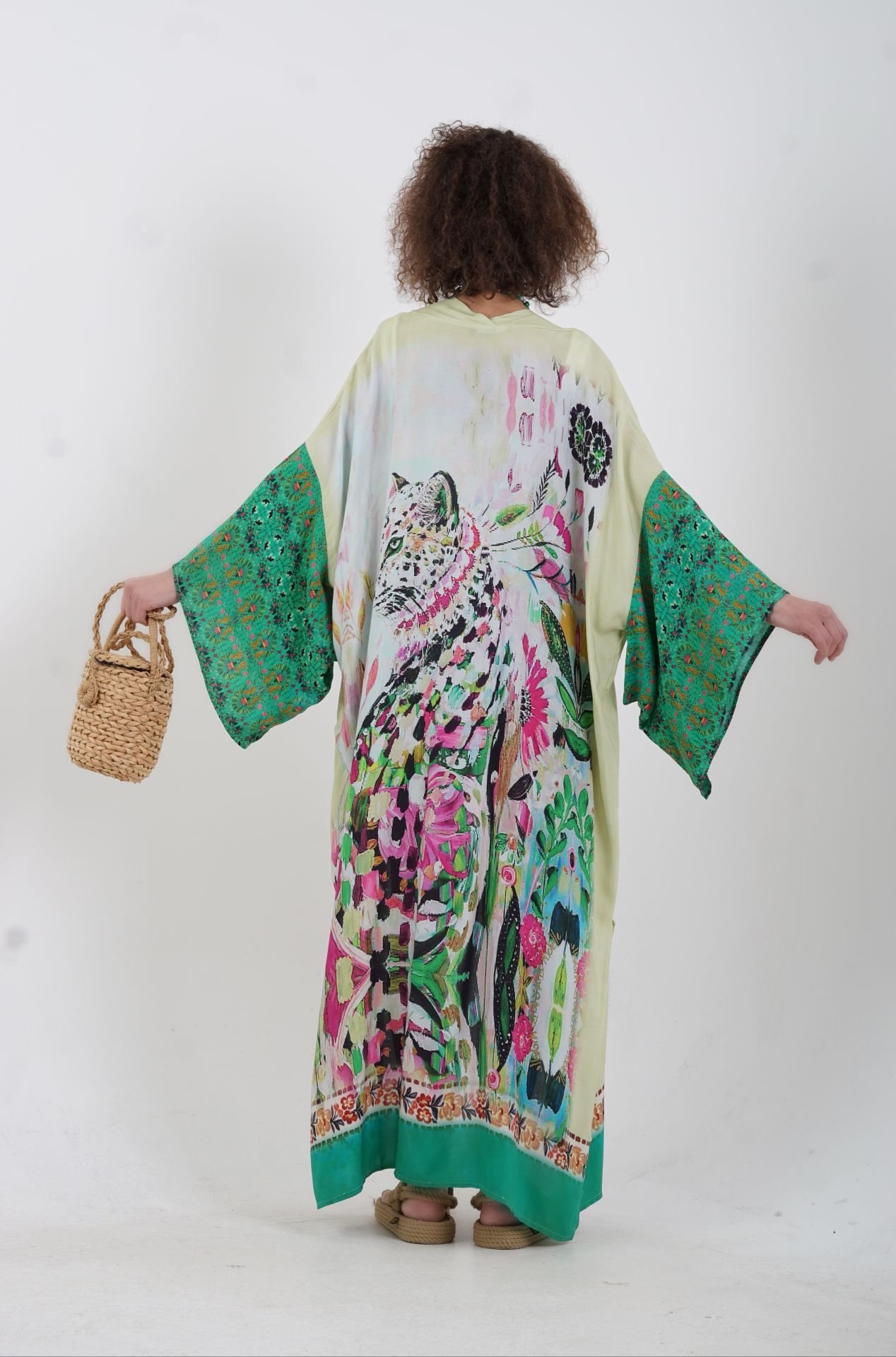 Yeşil Kenya Kaplan Desenli Kimono