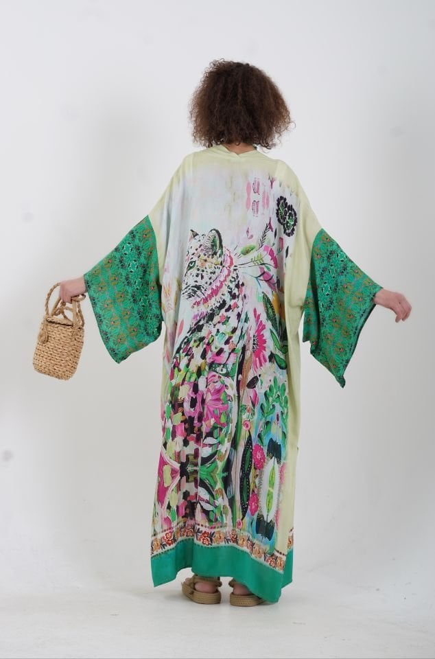 Yeşil Kenya Kaplan Desenli Kimono