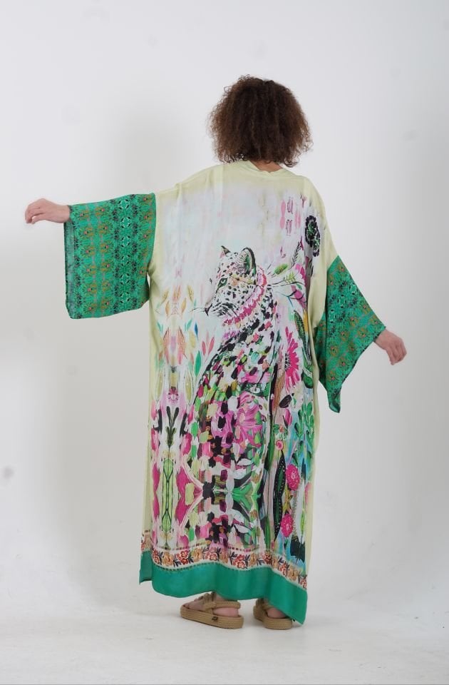 Yeşil Kenya Kaplan Desenli Kimono
