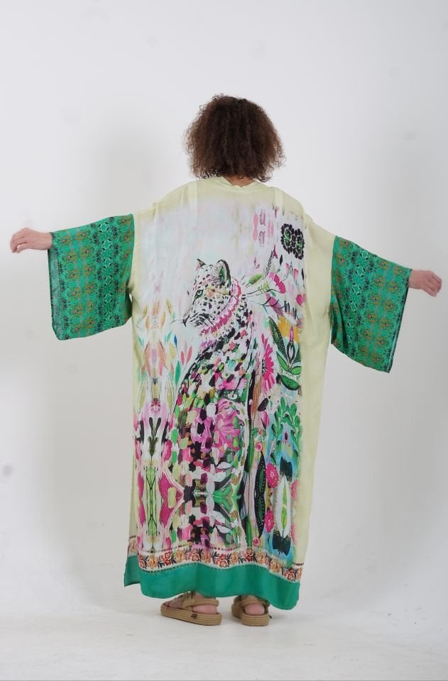 Yeşil Kenya Kaplan Desenli Kimono