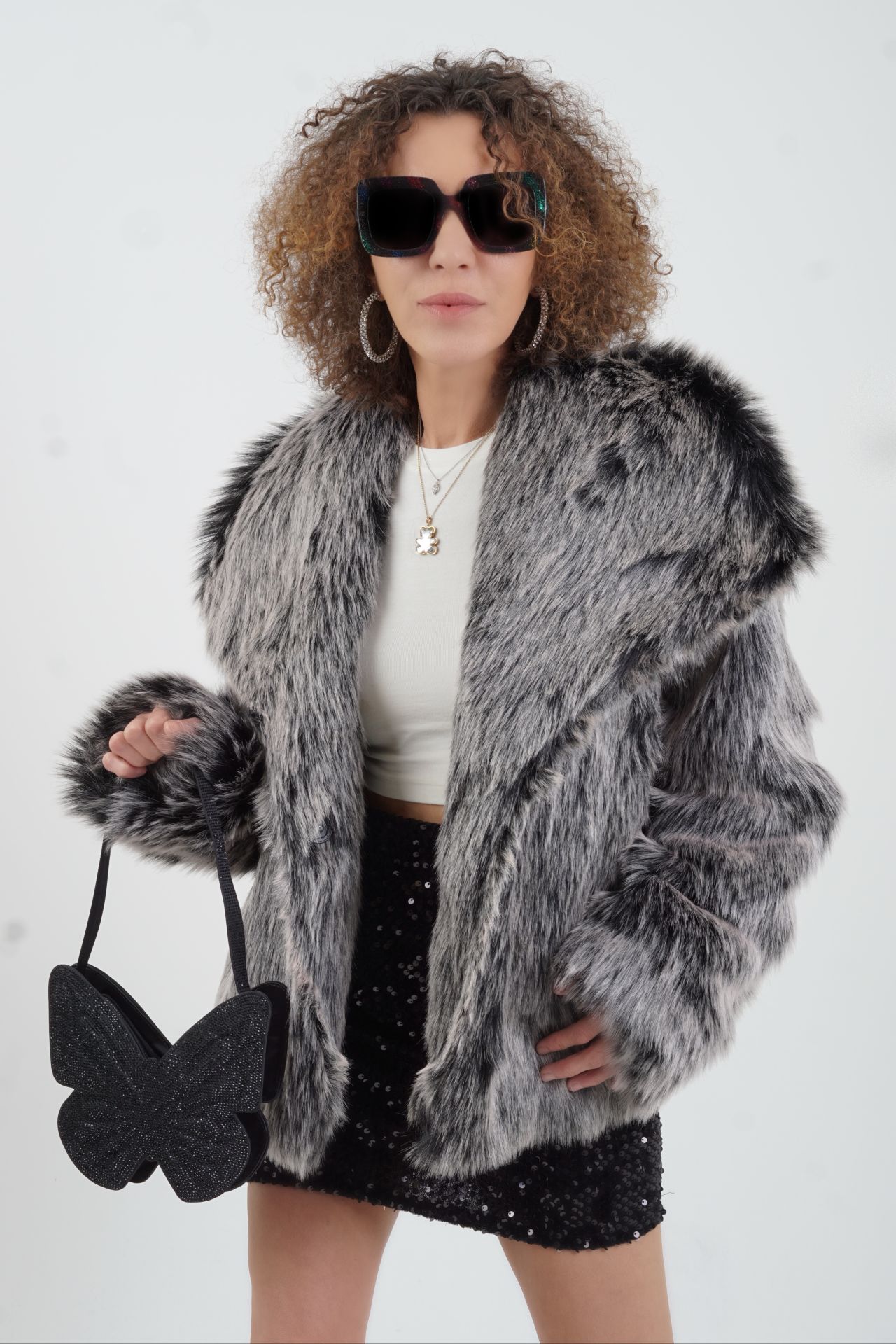 Gri Fox Suni Kürk Ceket