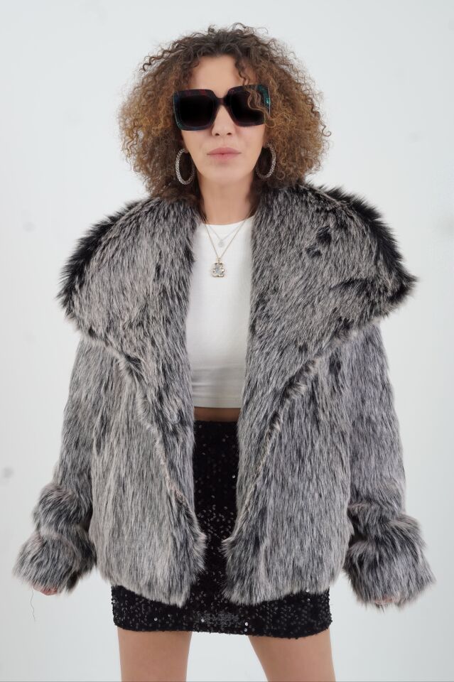 Gri Fox Suni Kürk Ceket