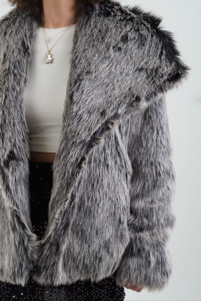 Gri Fox Suni Kürk Ceket