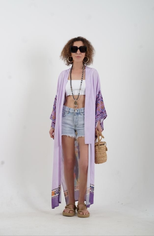 Mor Kenya Kaplan Desenli Kimono