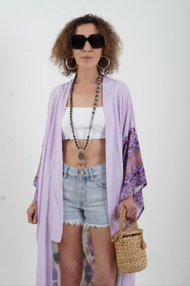 Mor Kenya Kaplan Desenli Kimono