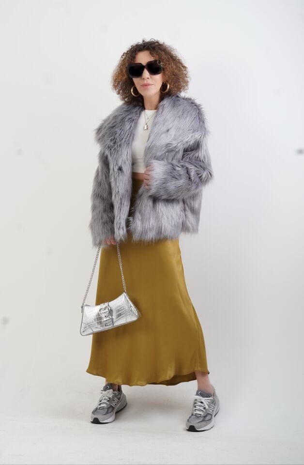 Gri Suni Kürk Ceket