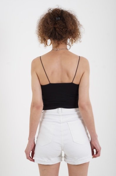 Siyah Askılı V Demirli Crop Atlet