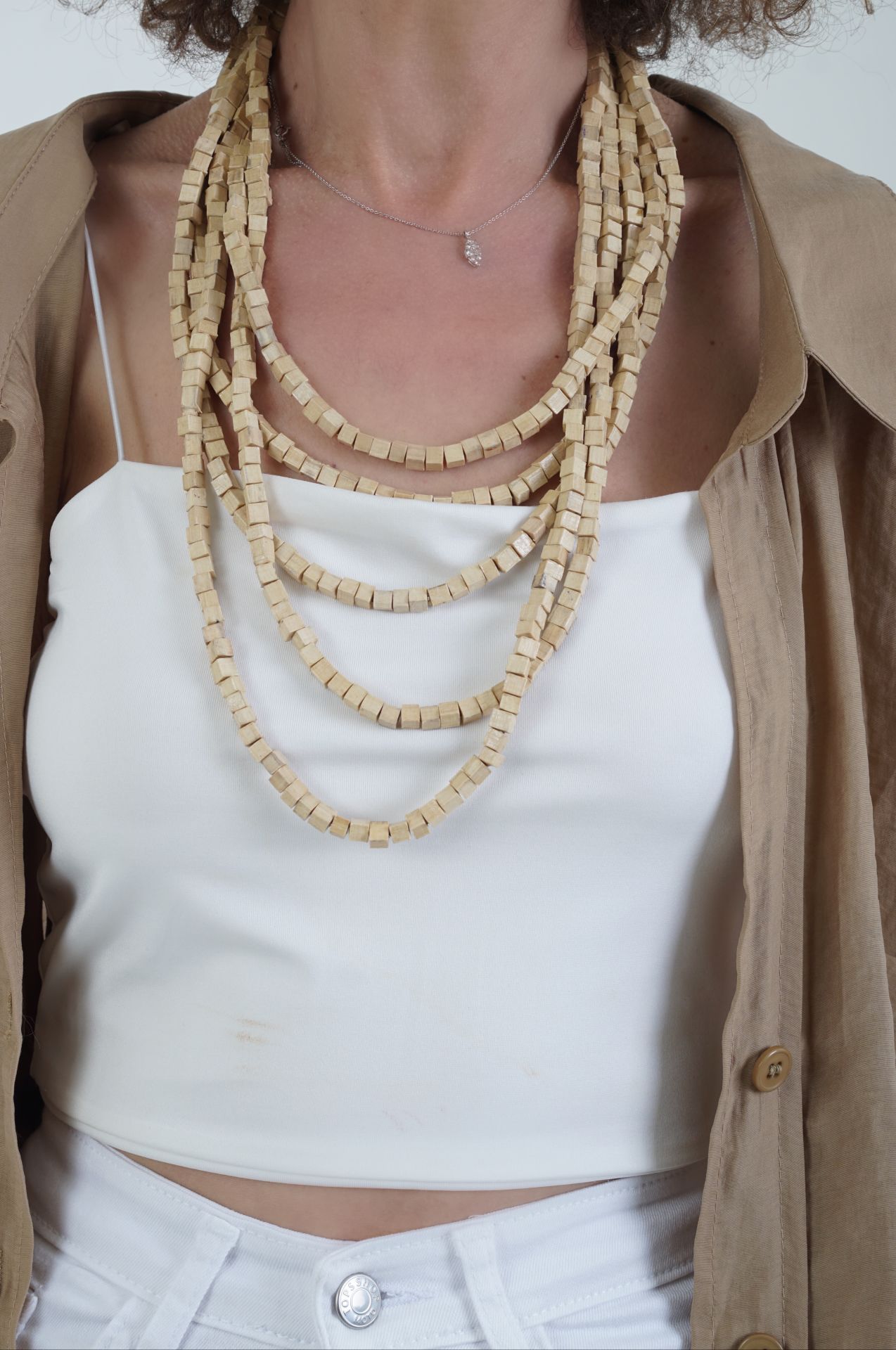 Az Sıra Bambu Boncuklu Kolye NATUREL