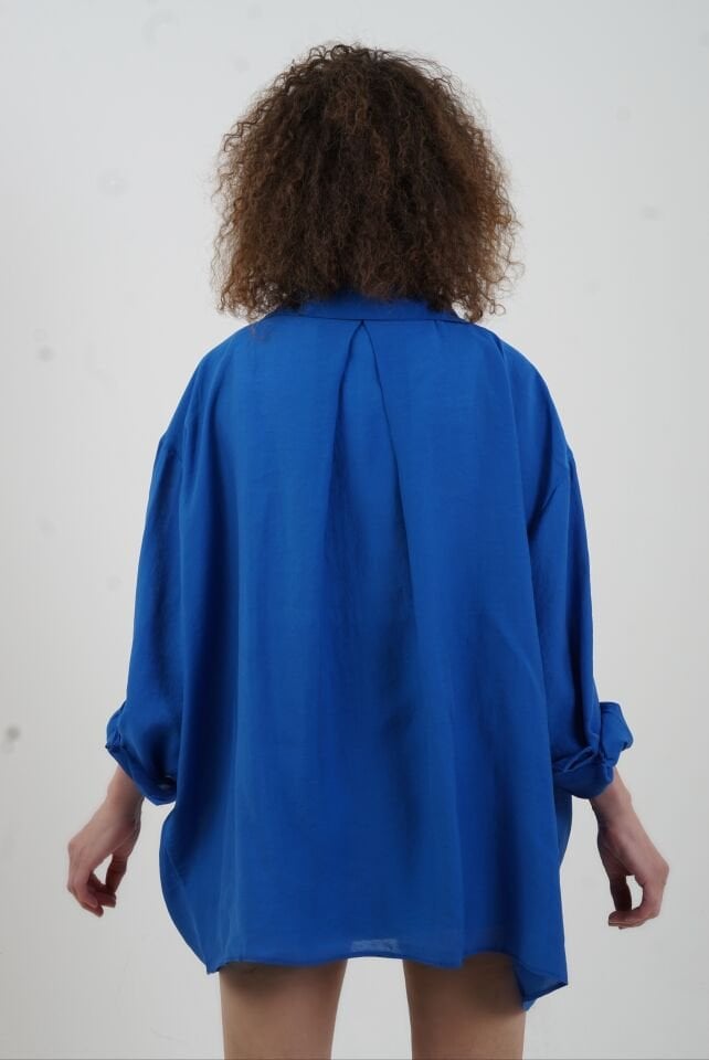 Saks Mavi Omzu Düşük Oversize Gömlek