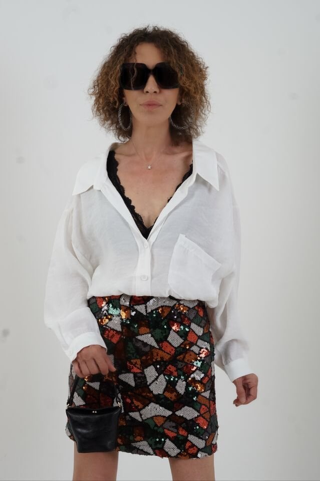 Beyaz Omzu Düşük Oversize Gömlek